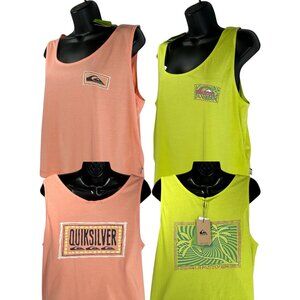 QUIKSILVER Crop Tank Top Sz L Bundle of 2 Lime Green Peach Orange Graphic Cotton